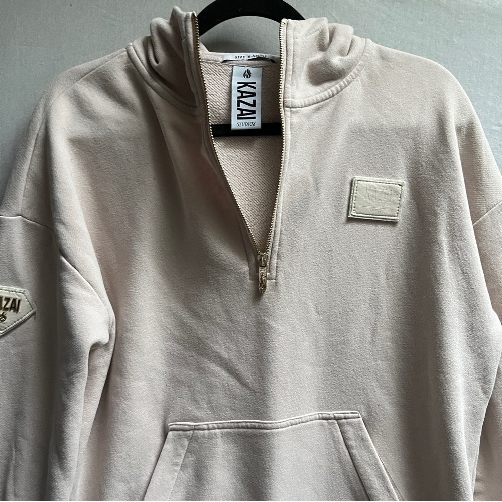 KAZAI Paparazzi Half Zip Oversize Hoodie XS Beige Streetwear - Picture 6 of 11